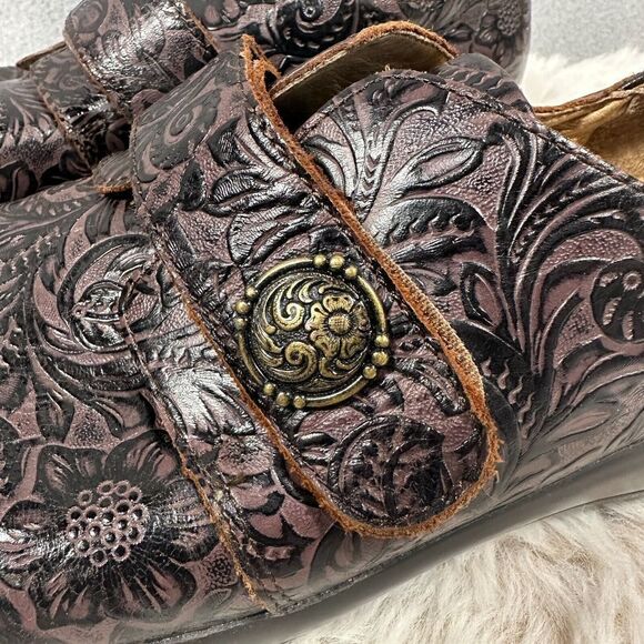 Alegria Joleen Brown Tooled Floral Leather Casual Comfort Nursing Size 40 9.5/10 - Picture 5 of 10